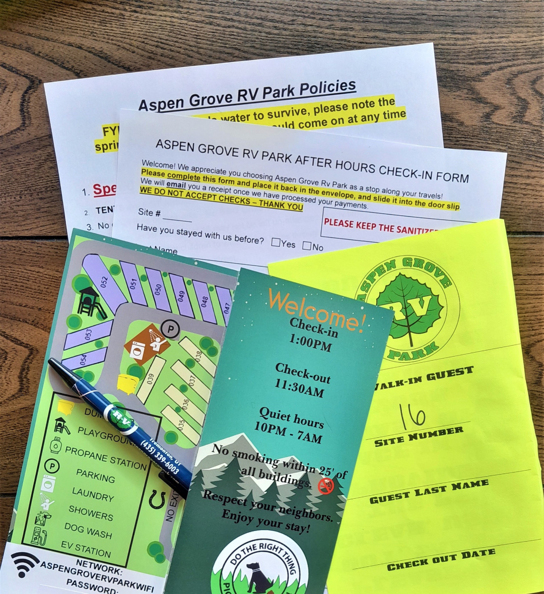 The forms and Rules you get at check-in.